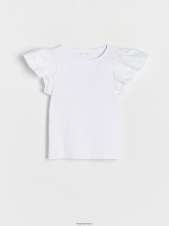 alb Reserved fetelor îmbrăcăminte bluză cu mâneci decorative 648HZ1747