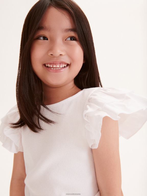 alb Reserved fetelor îmbrăcăminte bluză cu mâneci decorative 648HZ1747