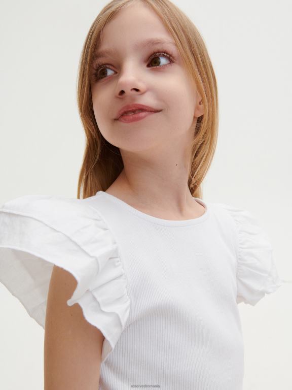 alb Reserved fetelor îmbrăcăminte bluză cu mâneci decorative 648HZ1925