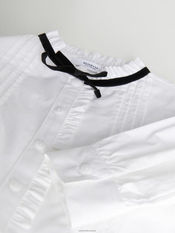 alb Reserved fetelor îmbrăcăminte cămașă cu pliuri decorative 648HZ1767