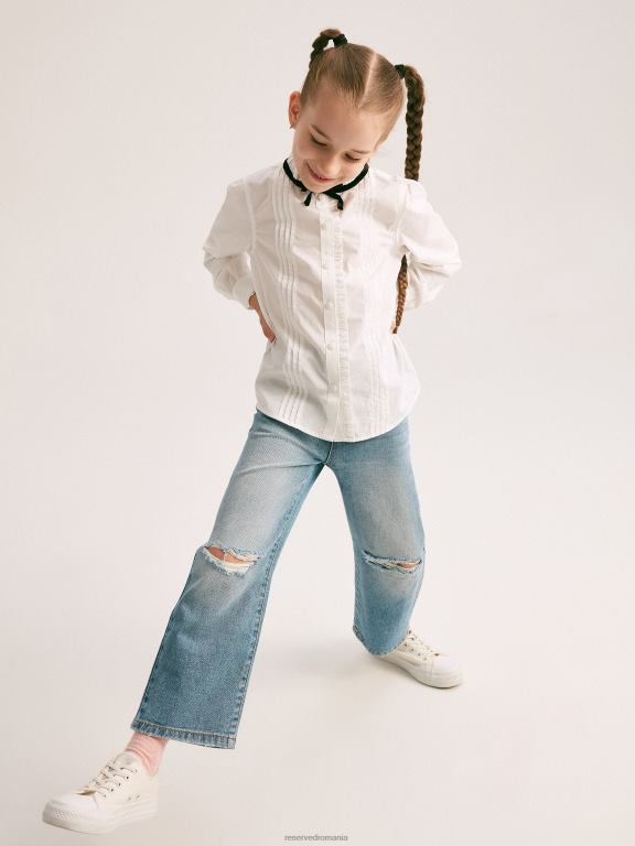 alb Reserved fetelor îmbrăcăminte cămașă cu pliuri decorative 648HZ1767