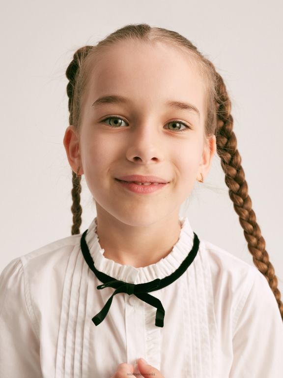 alb Reserved fetelor îmbrăcăminte cămașă cu pliuri decorative 648HZ1767