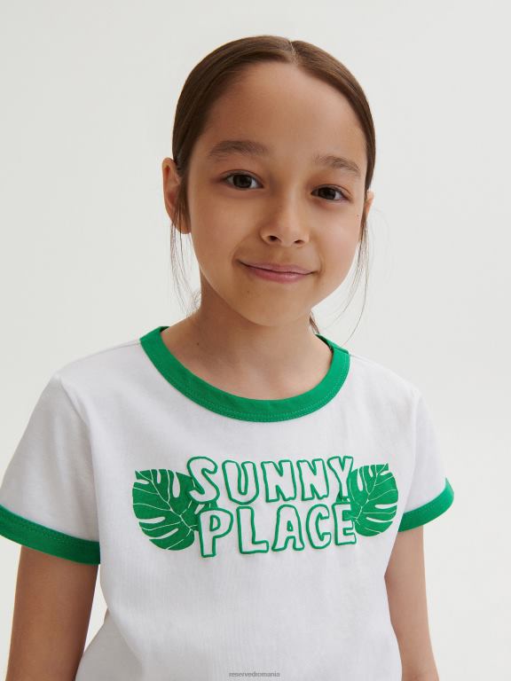 alb Reserved fetelor îmbrăcăminte tricou cu imprimeu in relief 648HZ1975