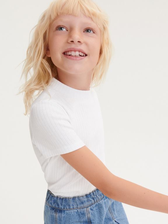 alb Reserved fetelor îmbrăcăminte tricou din tricot în coastă 648HZ1861