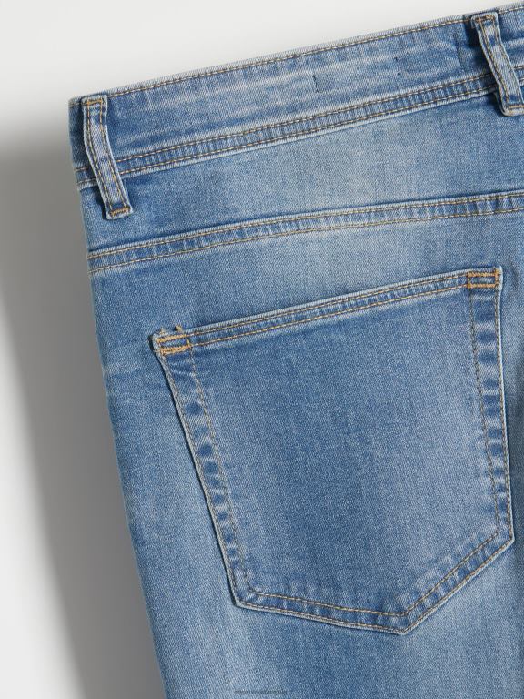 albastru Reserved bărbați îmbrăcăminte blugi subțiri cu efect de spălare 648HZ1537