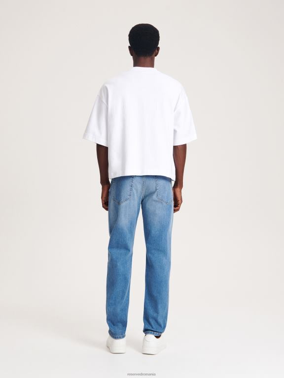albastru Reserved bărbați îmbrăcăminte blugi subțiri cu efect de spălare 648HZ1537