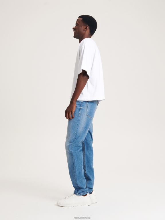 albastru Reserved bărbați îmbrăcăminte blugi subțiri cu efect de spălare 648HZ1539