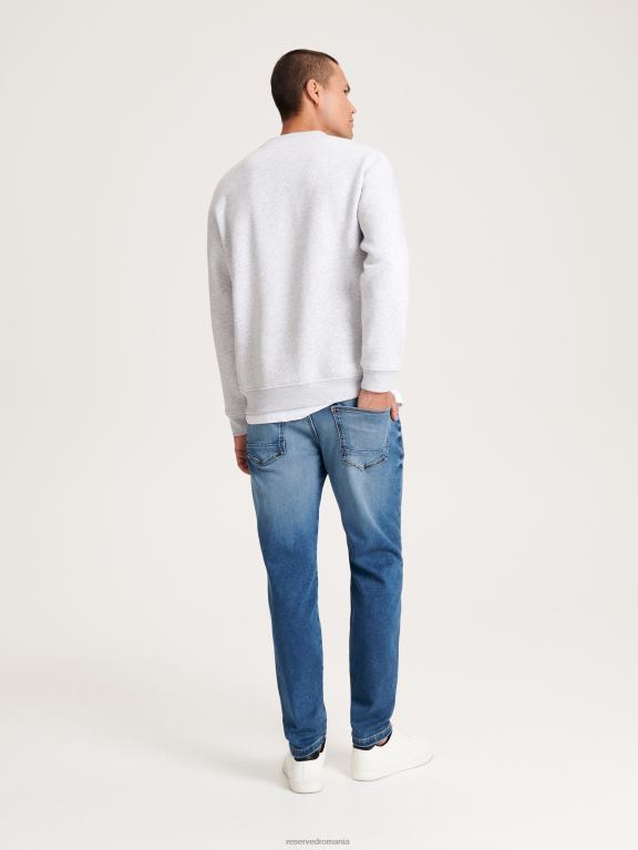 albastru Reserved bărbați îmbrăcăminte blugi subțiri cu efect de spălare 648HZ1560