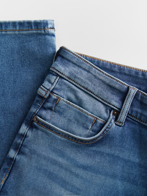 albastru Reserved bărbați îmbrăcăminte blugi subțiri cu efect de spălare 648HZ1560