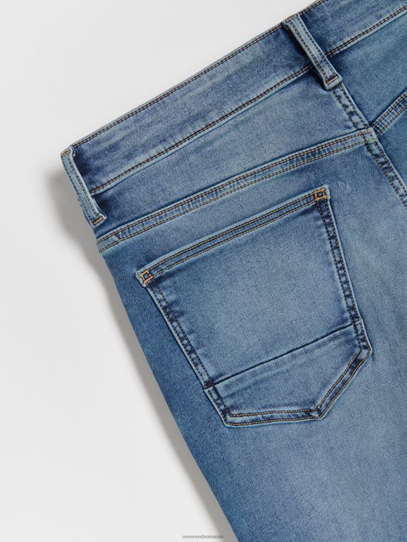 albastru Reserved bărbați îmbrăcăminte blugi subțiri cu efect de spălare 648HZ1560