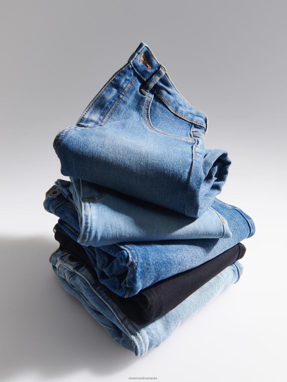 albastru Reserved bărbați îmbrăcăminte blugi subțiri cu efect de spălare 648HZ1560