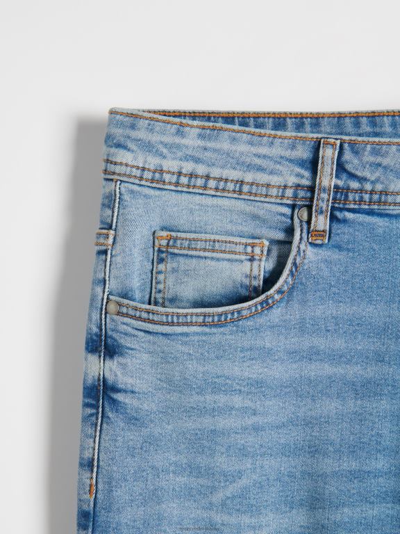 albastru Reserved bărbați îmbrăcăminte blugi subțiri cu efect de spălare 648HZ1563