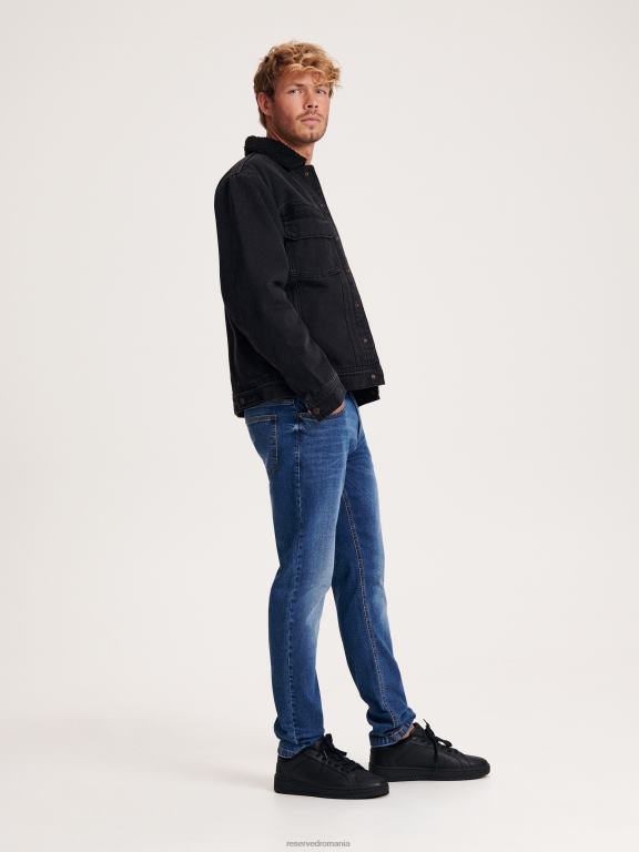 albastru Reserved bărbați îmbrăcăminte blugi subțiri cu efect de spălare 648HZ1564