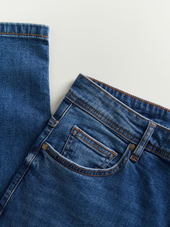 albastru Reserved bărbați îmbrăcăminte blugi subțiri cu efect de spălare 648HZ1564