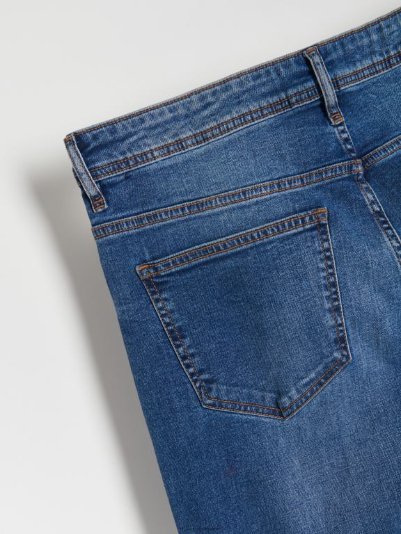 albastru Reserved bărbați îmbrăcăminte blugi subțiri cu efect de spălare 648HZ1564