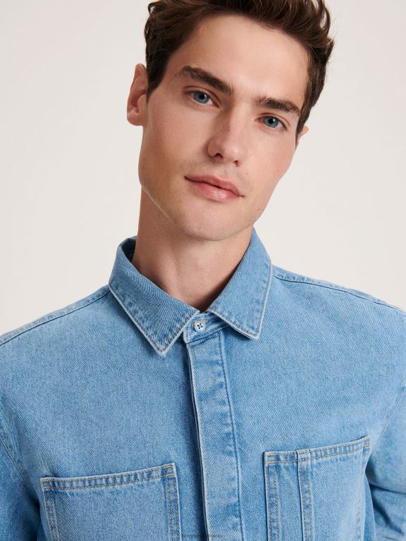 albastru Reserved bărbați îmbrăcăminte cămașă din denim cu potrivire normală 648HZ1358