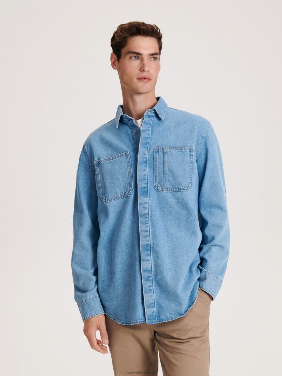 albastru Reserved bărbați îmbrăcăminte cămașă din denim cu potrivire normală 648HZ1358