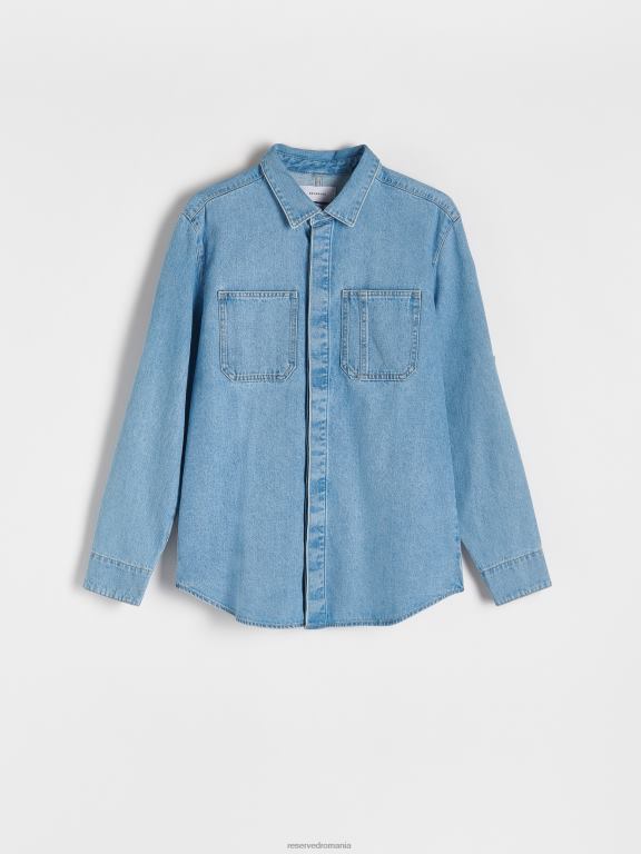 albastru Reserved bărbați îmbrăcăminte cămașă din denim cu potrivire normală 648HZ1358
