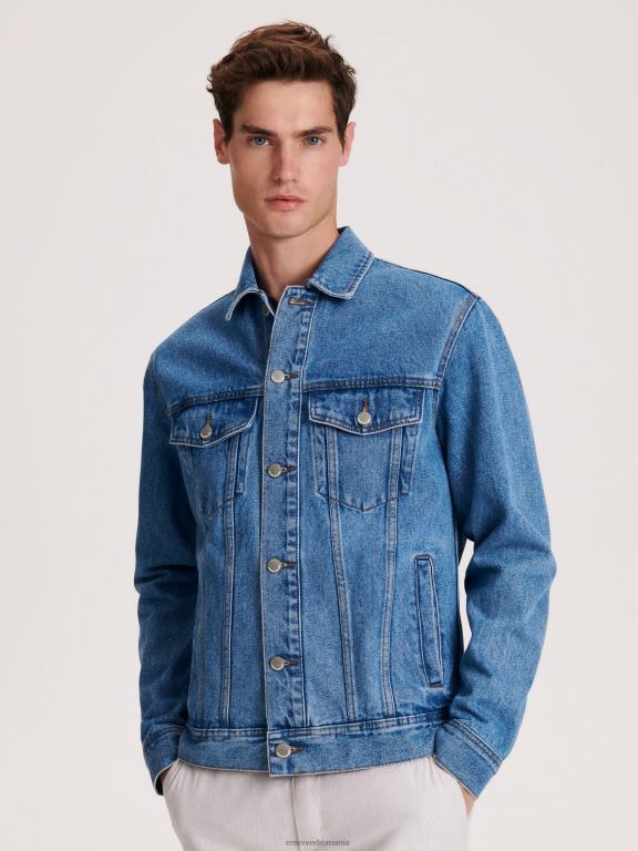 albastru Reserved bărbați îmbrăcăminte jacheta denim 648HZ1622