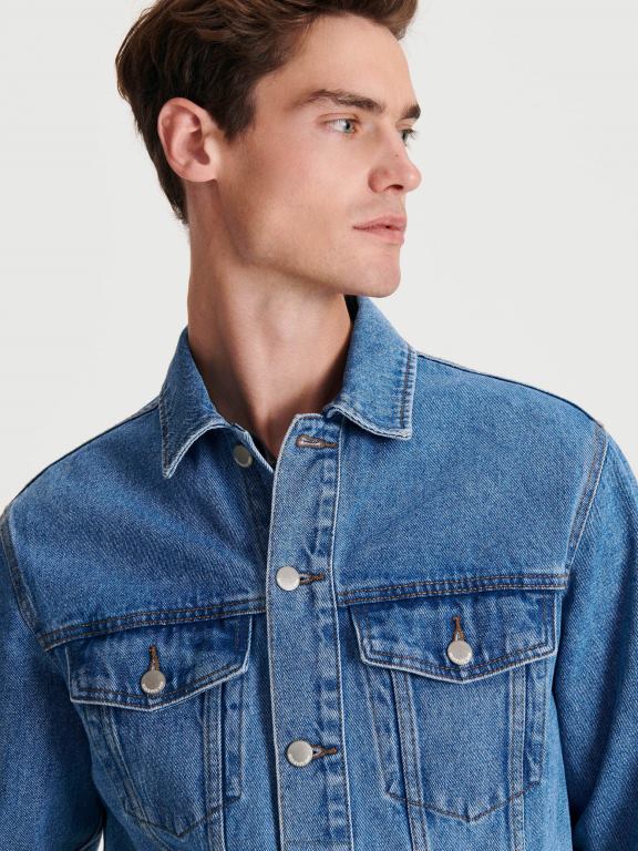 albastru Reserved bărbați îmbrăcăminte jacheta denim 648HZ1622