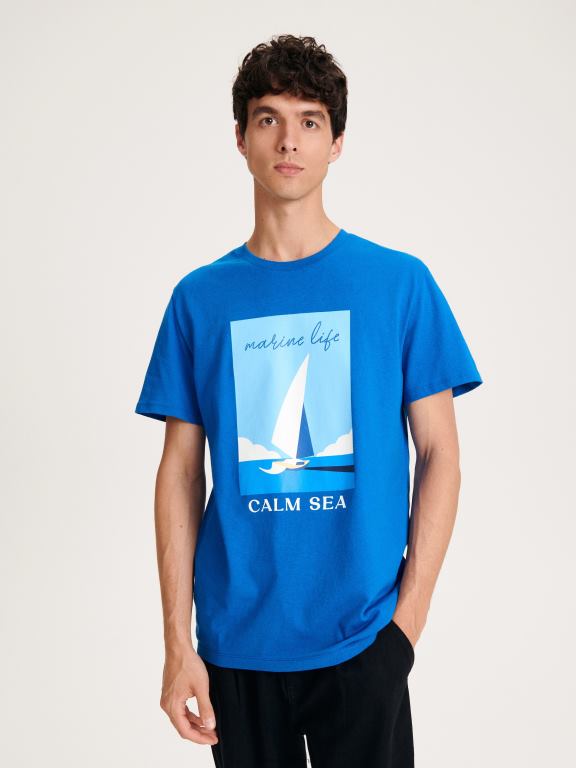 albastru Reserved bărbați îmbrăcăminte tricou nou regular cu imprimeu 648HZ1261