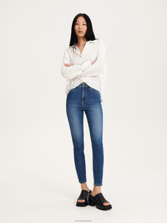 albastru Reserved femei îmbrăcăminte blugi subțiri cu talie înaltă 648HZ767