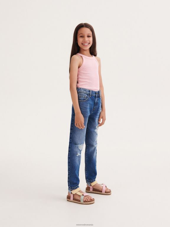 albastru Reserved fetelor îmbrăcăminte blugi boyfriend distressed 648HZ1742