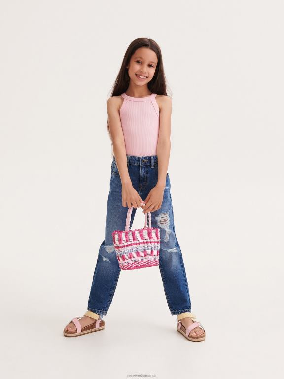 albastru Reserved fetelor îmbrăcăminte blugi boyfriend distressed 648HZ1742