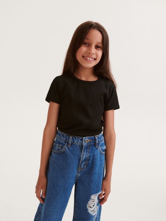 albastru Reserved fetelor îmbrăcăminte blugi drepți stricat 648HZ1863