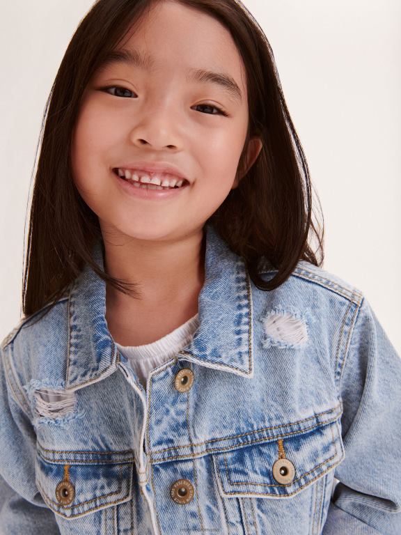 albastru Reserved fetelor îmbrăcăminte jachetă din denim supradimensionată cu distressing 648HZ1851