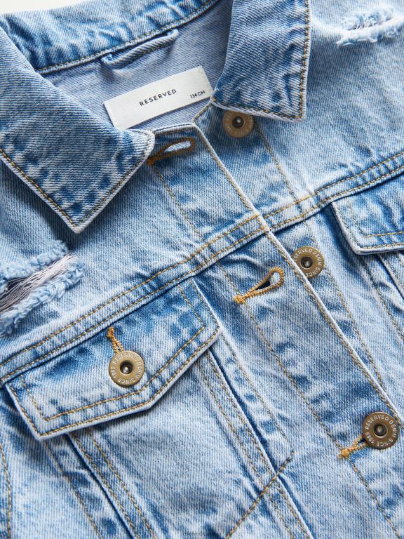 albastru Reserved fetelor îmbrăcăminte jachetă din denim supradimensionată cu distressing 648HZ1851