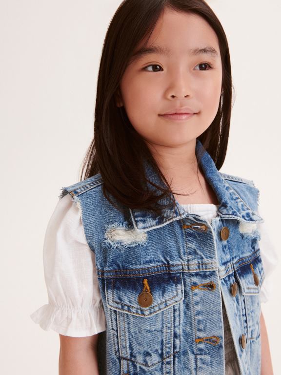 albastru Reserved fetelor îmbrăcăminte vestă din denim învechită 648HZ1890