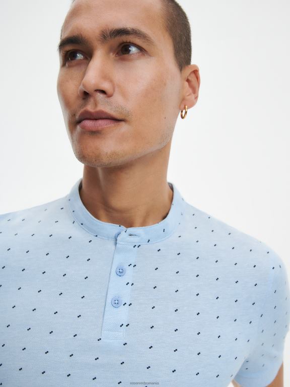 albastru deschis Reserved bărbați îmbrăcăminte Tricou polo slim fit cu guler ridicat 648HZ1336