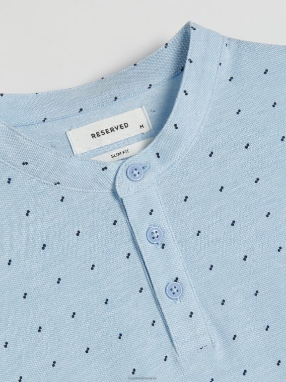 albastru deschis Reserved bărbați îmbrăcăminte Tricou polo slim fit cu guler ridicat 648HZ1336