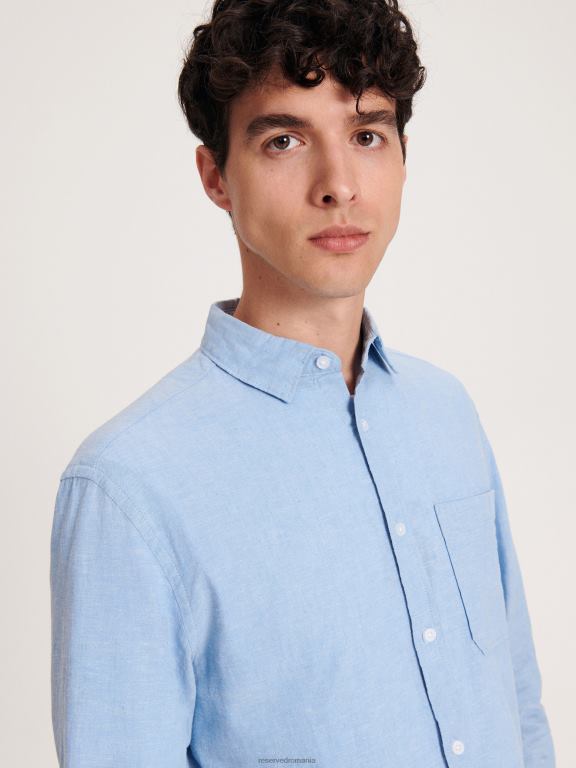 albastru deschis Reserved bărbați îmbrăcăminte cămașă bogată în in cu potrivire regulată 648HZ1356