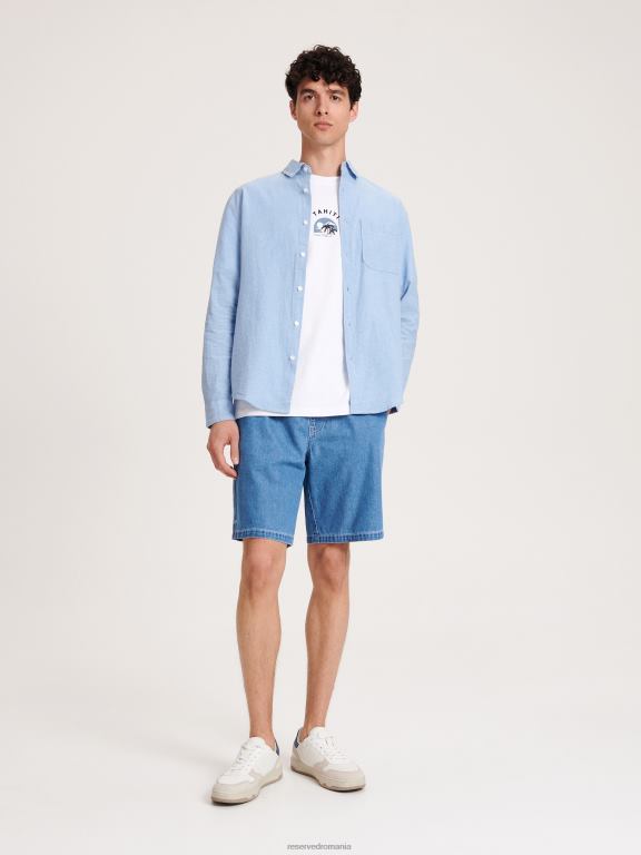 albastru deschis Reserved bărbați îmbrăcăminte cămașă bogată în in cu potrivire regulată 648HZ1356