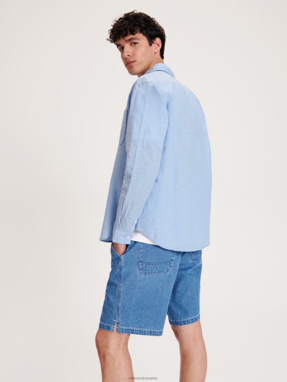 albastru deschis Reserved bărbați îmbrăcăminte cămașă bogată în in cu potrivire regulată 648HZ1356