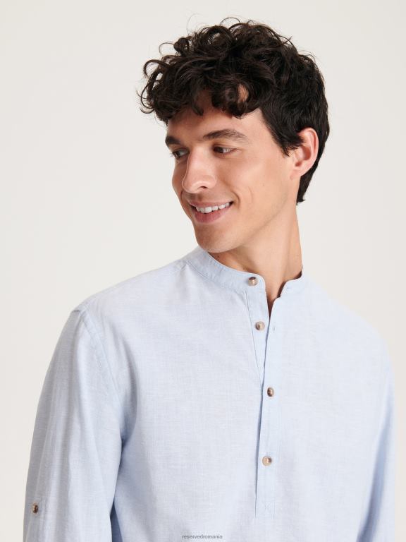 albastru deschis Reserved bărbați îmbrăcăminte cămașă cu combinație normală de in 648HZ1350