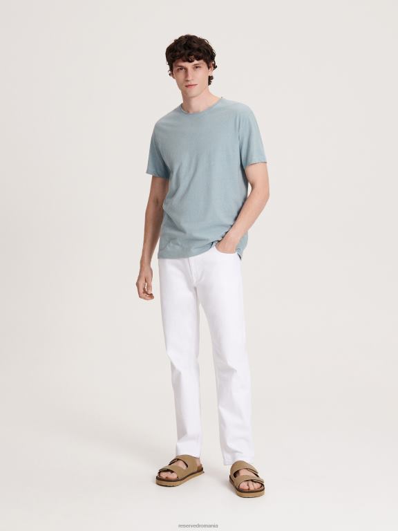 albastru deschis Reserved bărbați îmbrăcăminte tricou cu croială normală cu amestec de in 648HZ1284