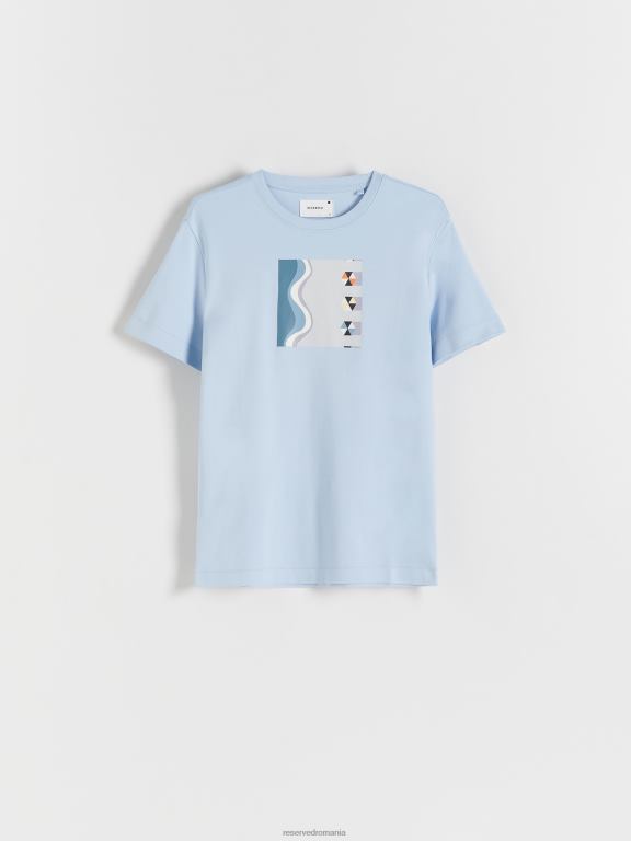 albastru deschis Reserved bărbați îmbrăcăminte tricou la modă cu imprimeu cu fit regulat 648HZ1276