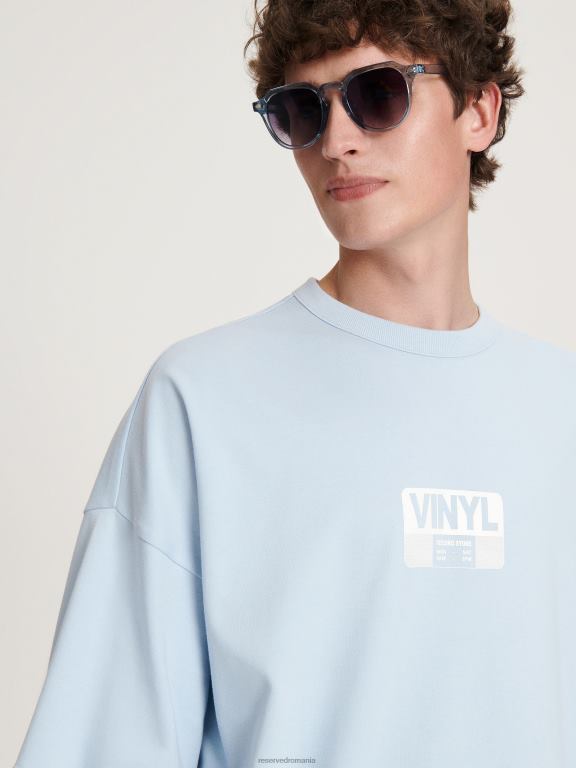 albastru deschis Reserved bărbați îmbrăcăminte tricou supradimensionat cu imprimeu 648HZ1253