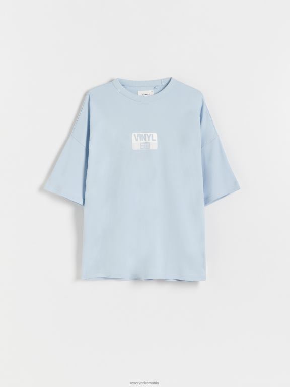 albastru deschis Reserved bărbați îmbrăcăminte tricou supradimensionat cu imprimeu 648HZ1253