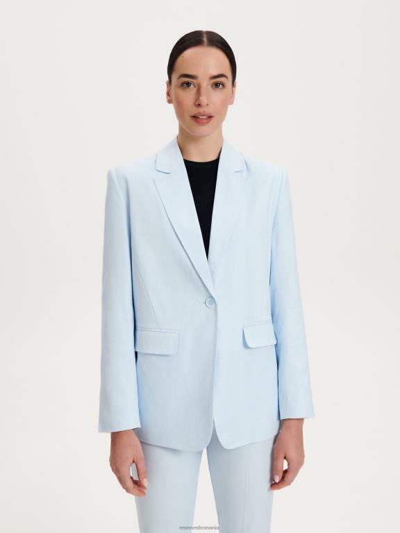 albastru deschis Reserved femei îmbrăcăminte blazer cu un singur piept din amestec de in 648HZ265