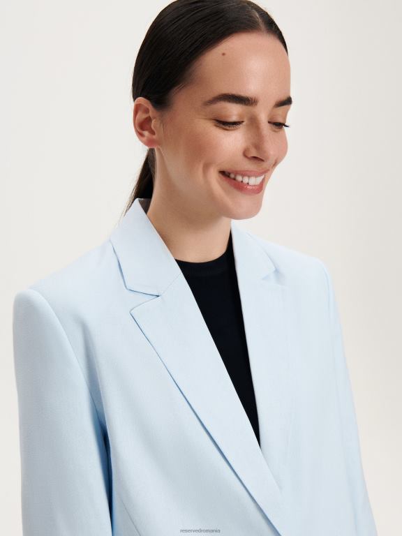 albastru deschis Reserved femei îmbrăcăminte blazer cu un singur piept din amestec de in 648HZ265