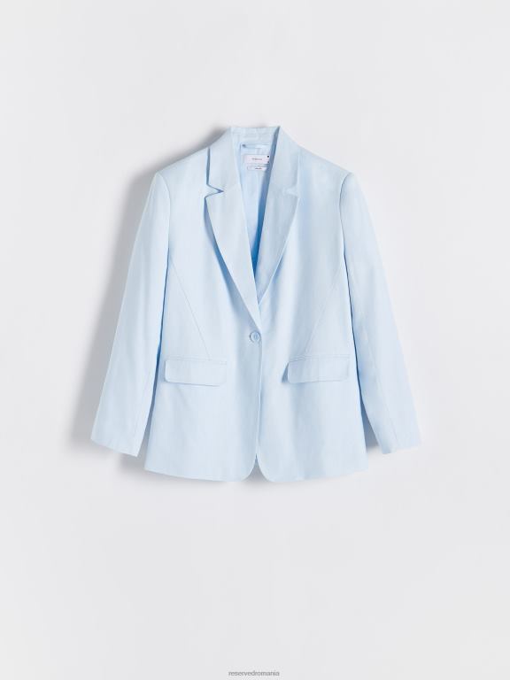 albastru deschis Reserved femei îmbrăcăminte blazer cu un singur piept din amestec de in 648HZ265