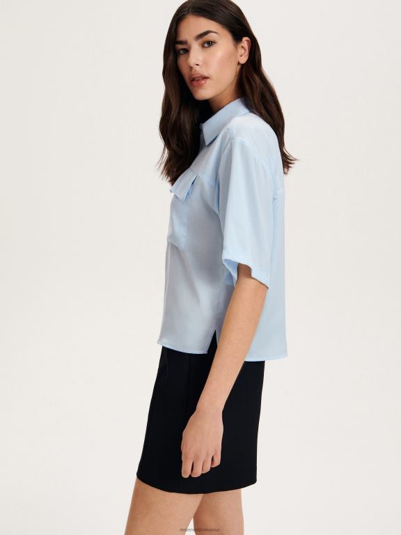 albastru deschis Reserved femei îmbrăcăminte cămașă cu mânecă scurtă 648HZ344
