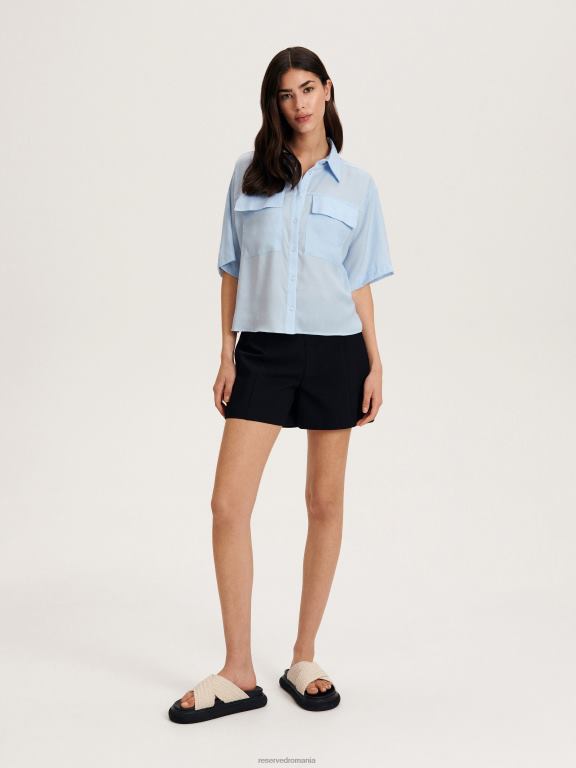 albastru deschis Reserved femei îmbrăcăminte cămașă cu mânecă scurtă 648HZ344