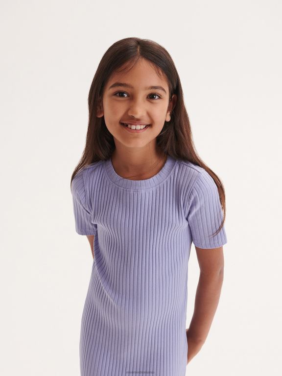 albastru deschis Reserved fetelor îmbrăcăminte rochie bogată din bumbac tricot în coastă 648HZ1788