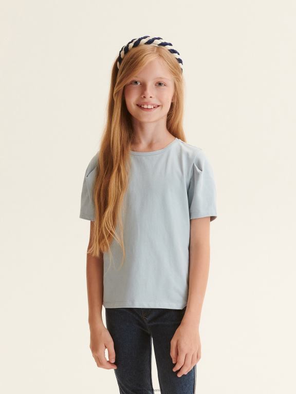 albastru deschis Reserved fetelor îmbrăcăminte tricou din bumbac 648HZ1719