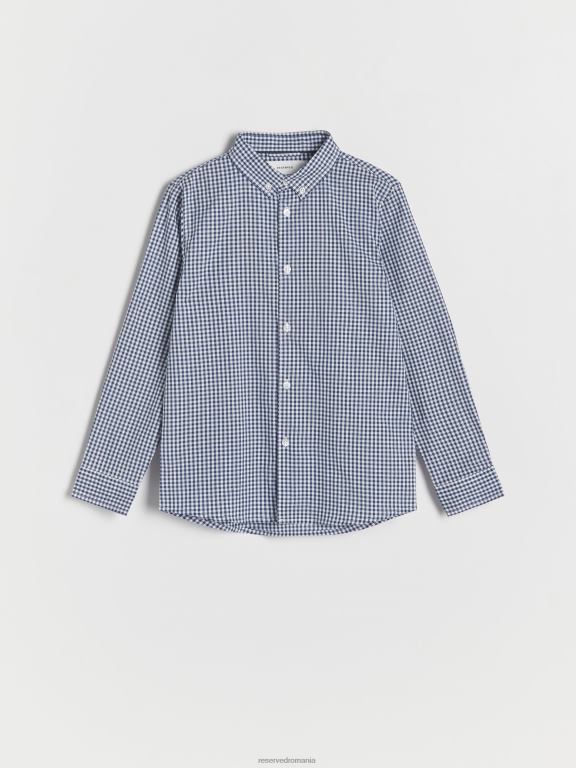 albastru oțel Reserved băieți îmbrăcăminte cămașă din bumbac cu carouri 648HZ2094